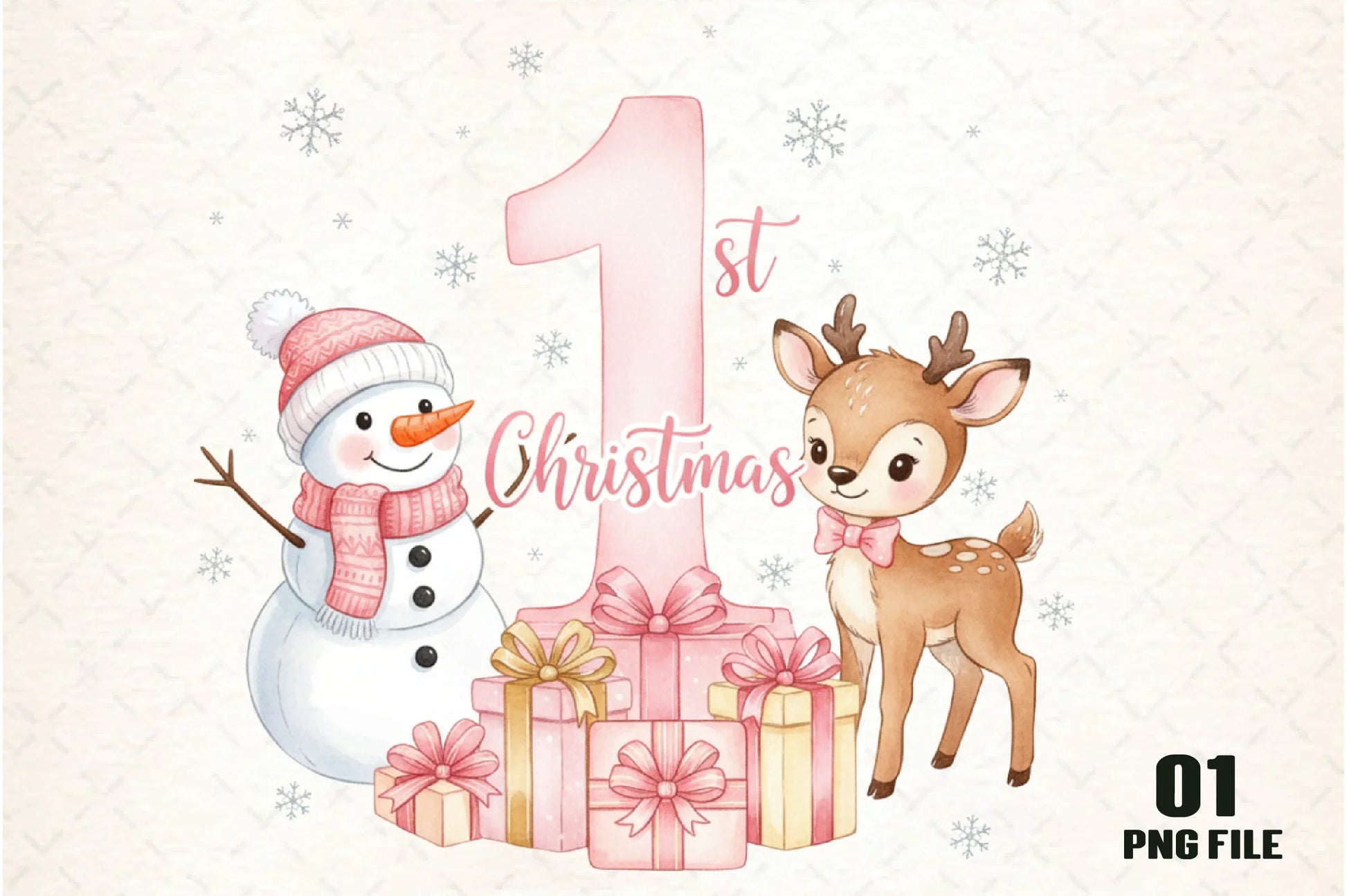 Pink Snowman Baby's First Christmas Clipart Bundle - CraftNest - Digital Crafting and Art