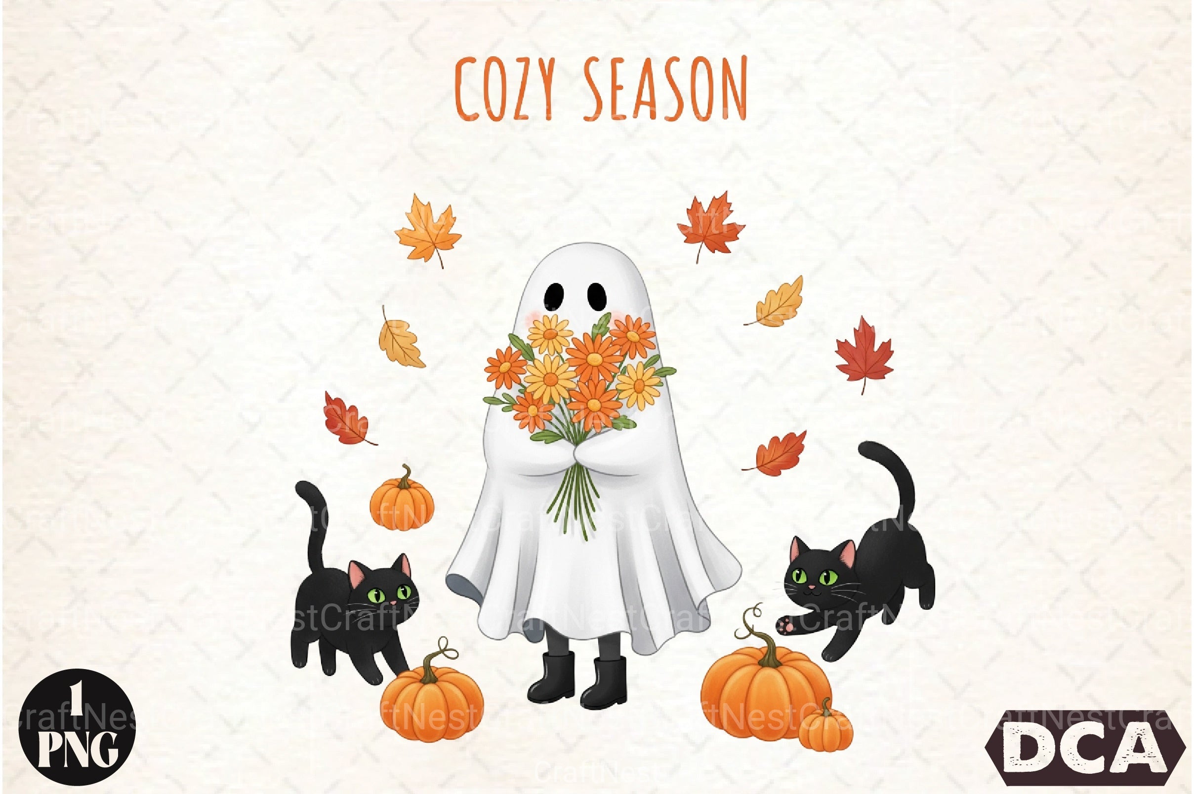 Cozy Season Ghost Cat Clipart Bundle - CraftNest - Digital Crafting and Art