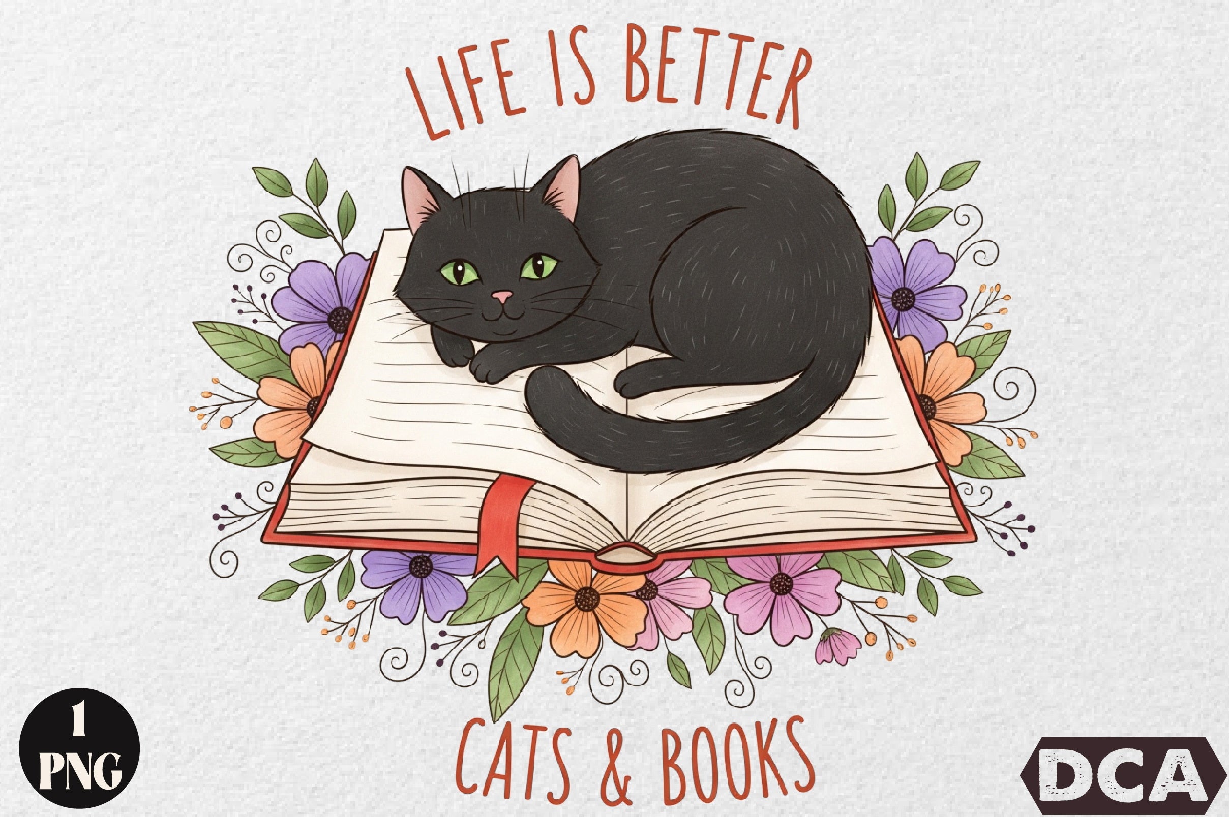 Life Is Better: Cat and Books Clipart Bundle