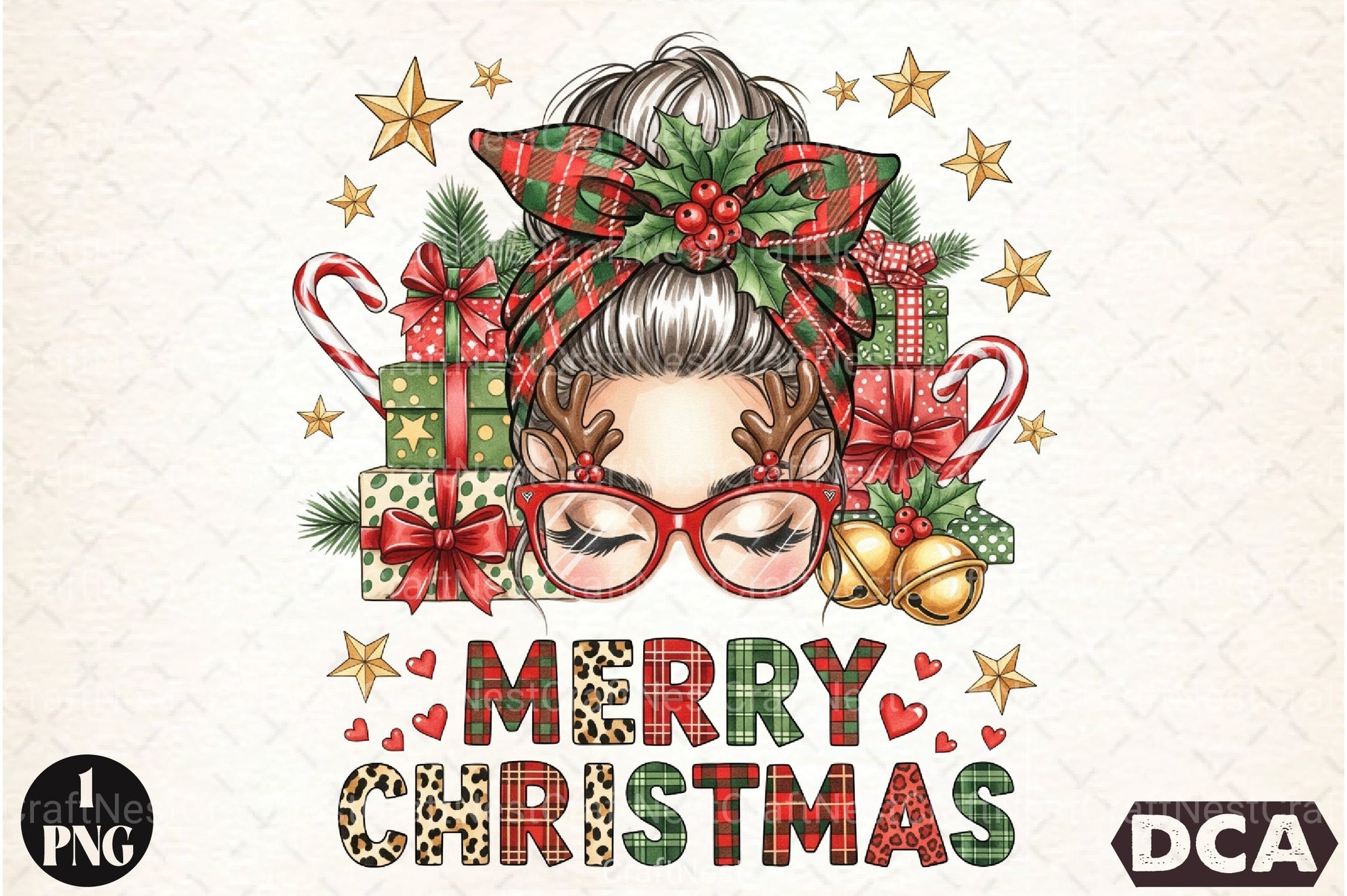 Merry Christmas Messy Bun Clipart Bundle - CraftNest - Digital Crafting and Art