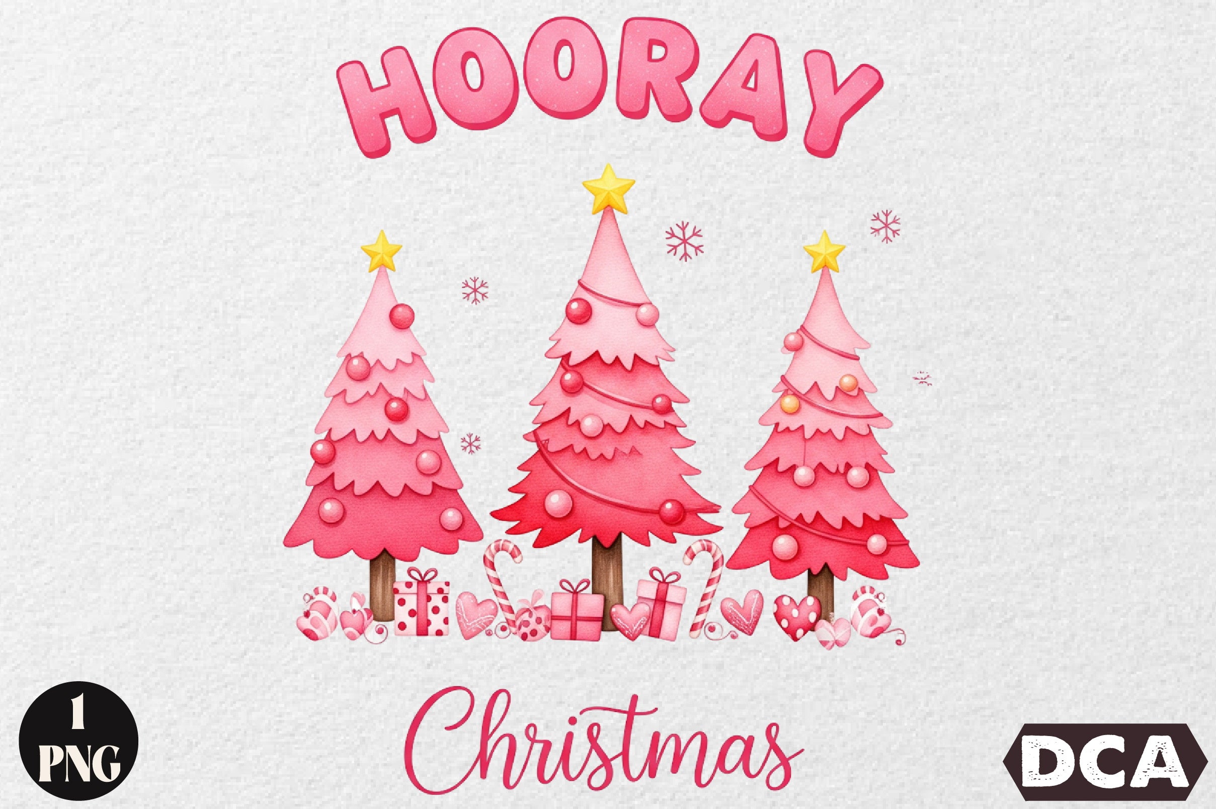 Hooray Christmas Pink Tree Clipart Bundle