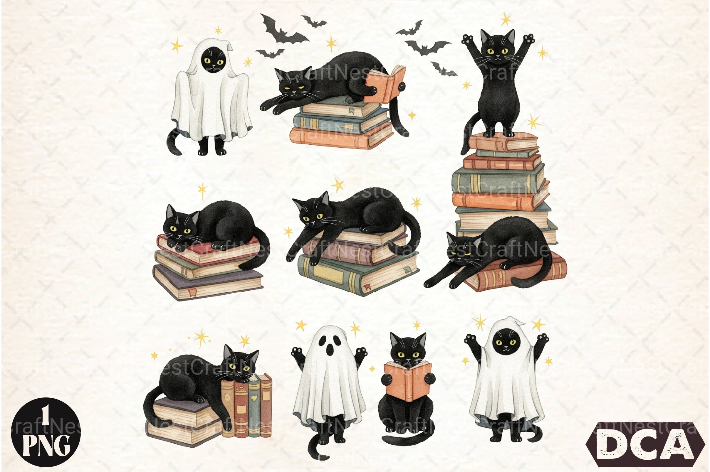 Spooky Cat Halloween Clipart Bundle for Book Lovers - CraftNest - Digital Crafting and Art
