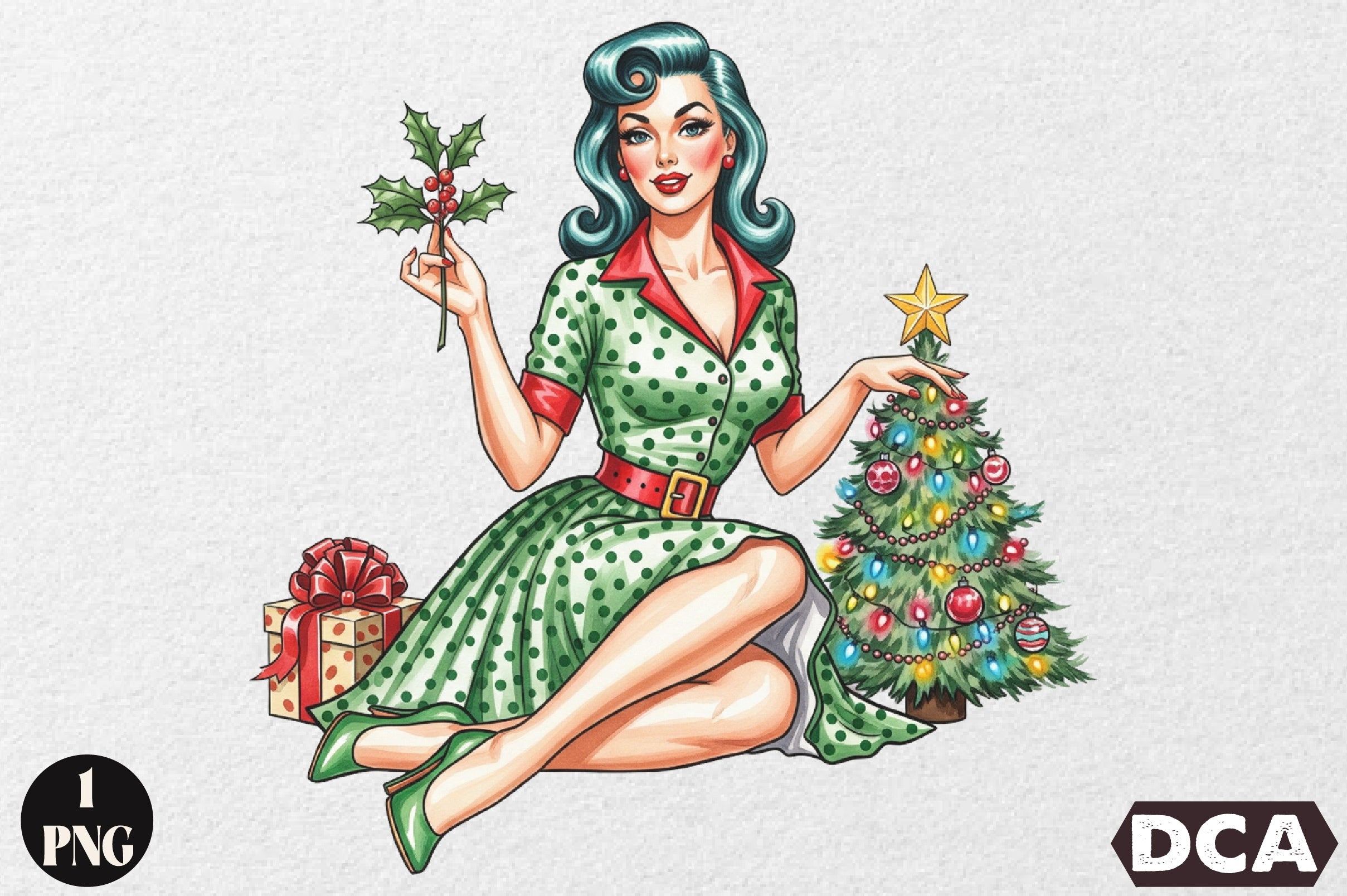 Vintage Pin Up Christmas Girl Clipart Bundle