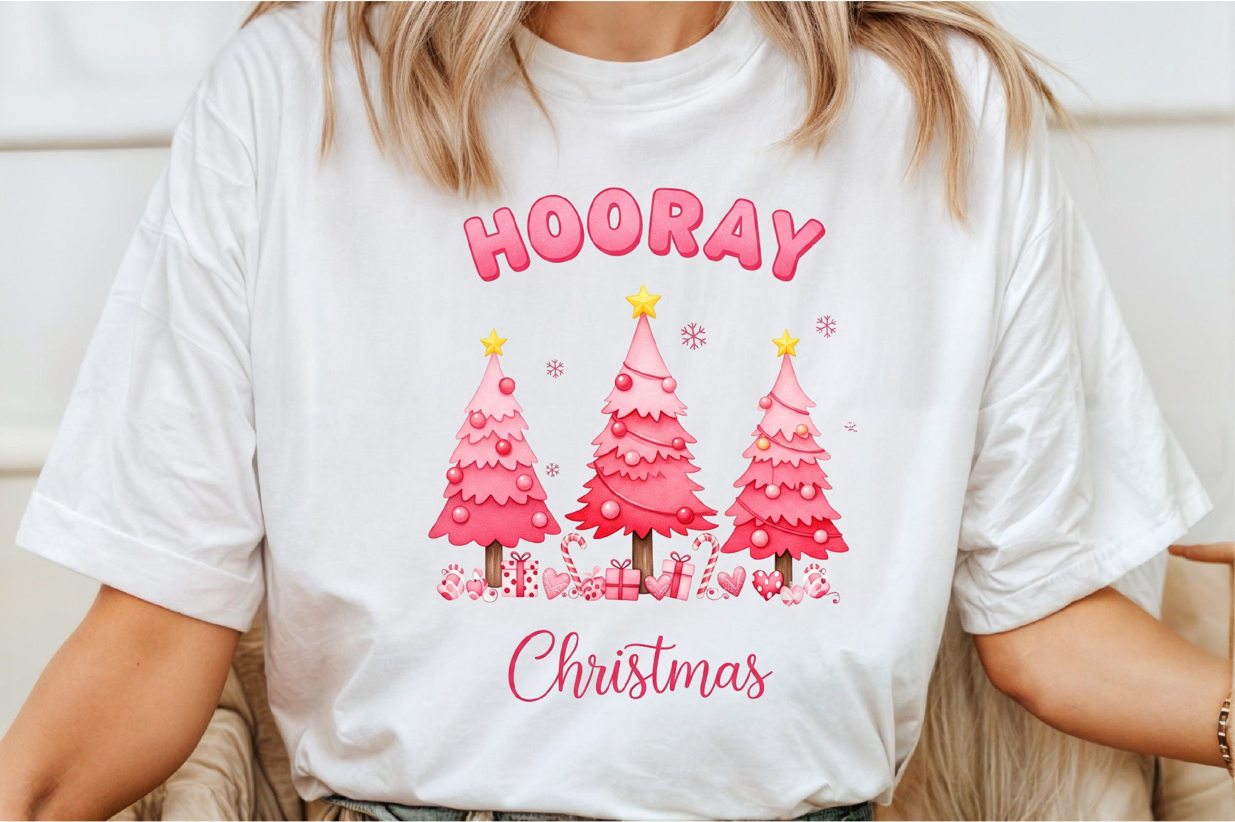 Hooray Christmas Pink Tree Clipart Bundle