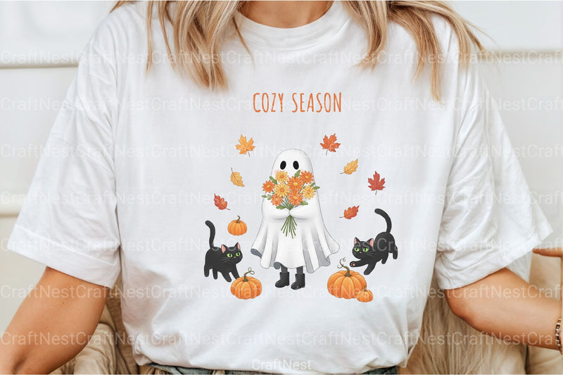 Cozy Season Ghost Cat Clipart Bundle - CraftNest - Digital Crafting and Art
