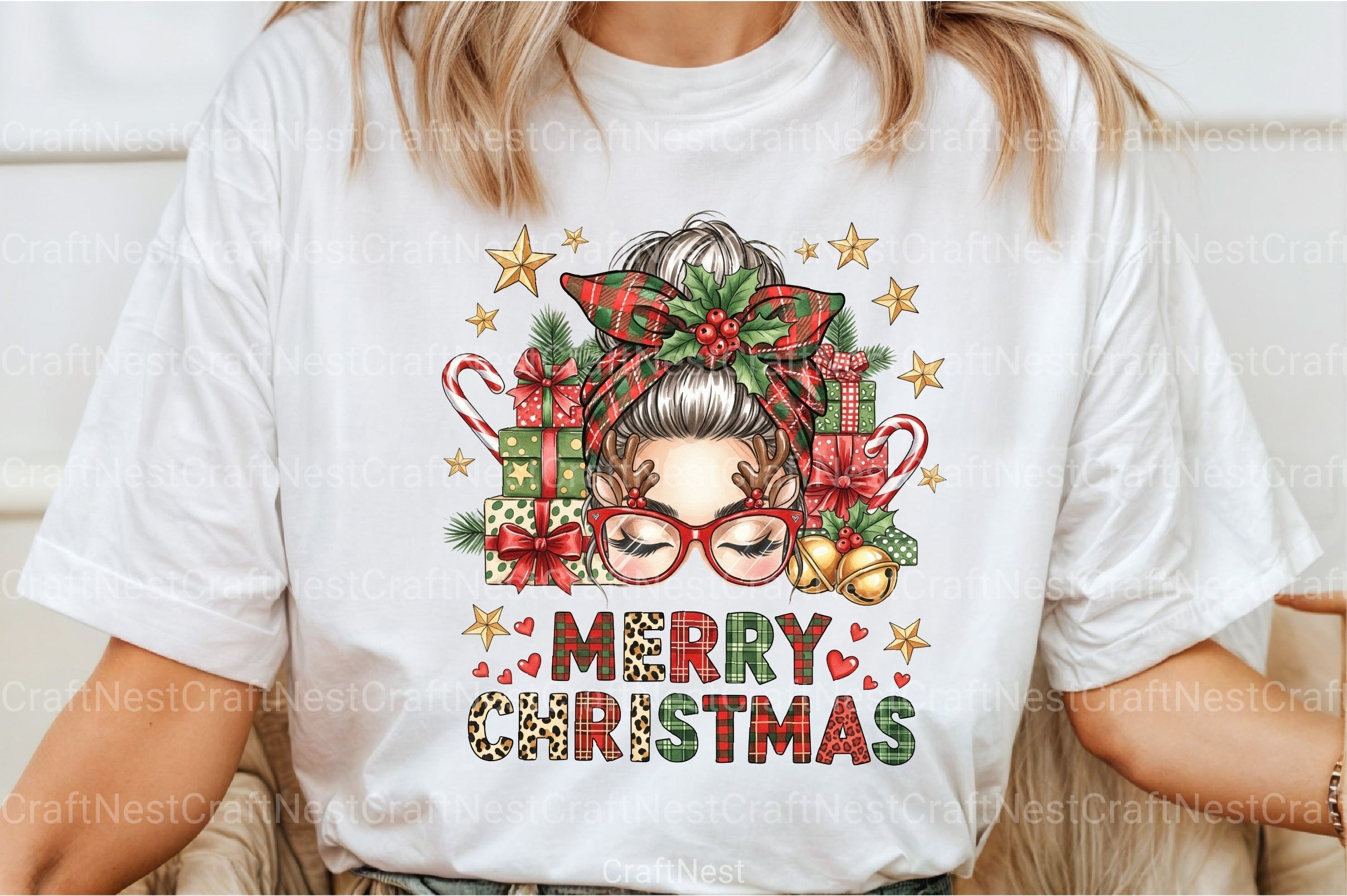 Merry Christmas Messy Bun Clipart Bundle - CraftNest - Digital Crafting and Art