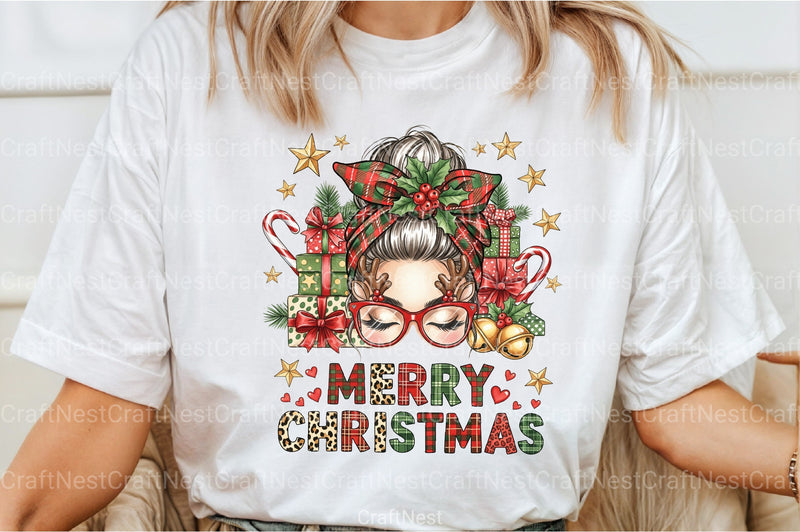 Merry Christmas Messy Bun Clipart Bundle - CraftNest - Digital Crafting and Art