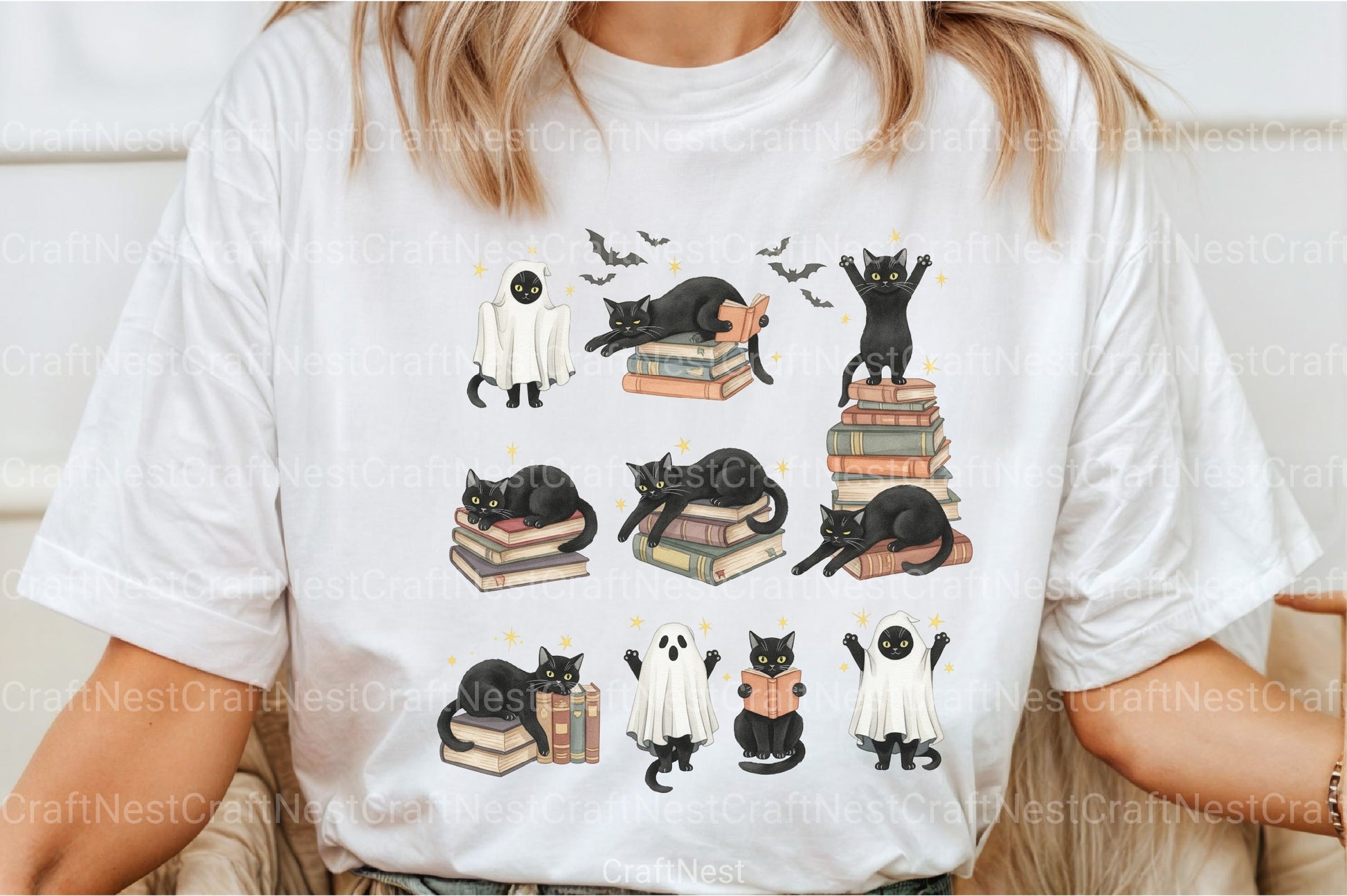 Spooky Cat Halloween Clipart Bundle for Book Lovers - CraftNest - Digital Crafting and Art