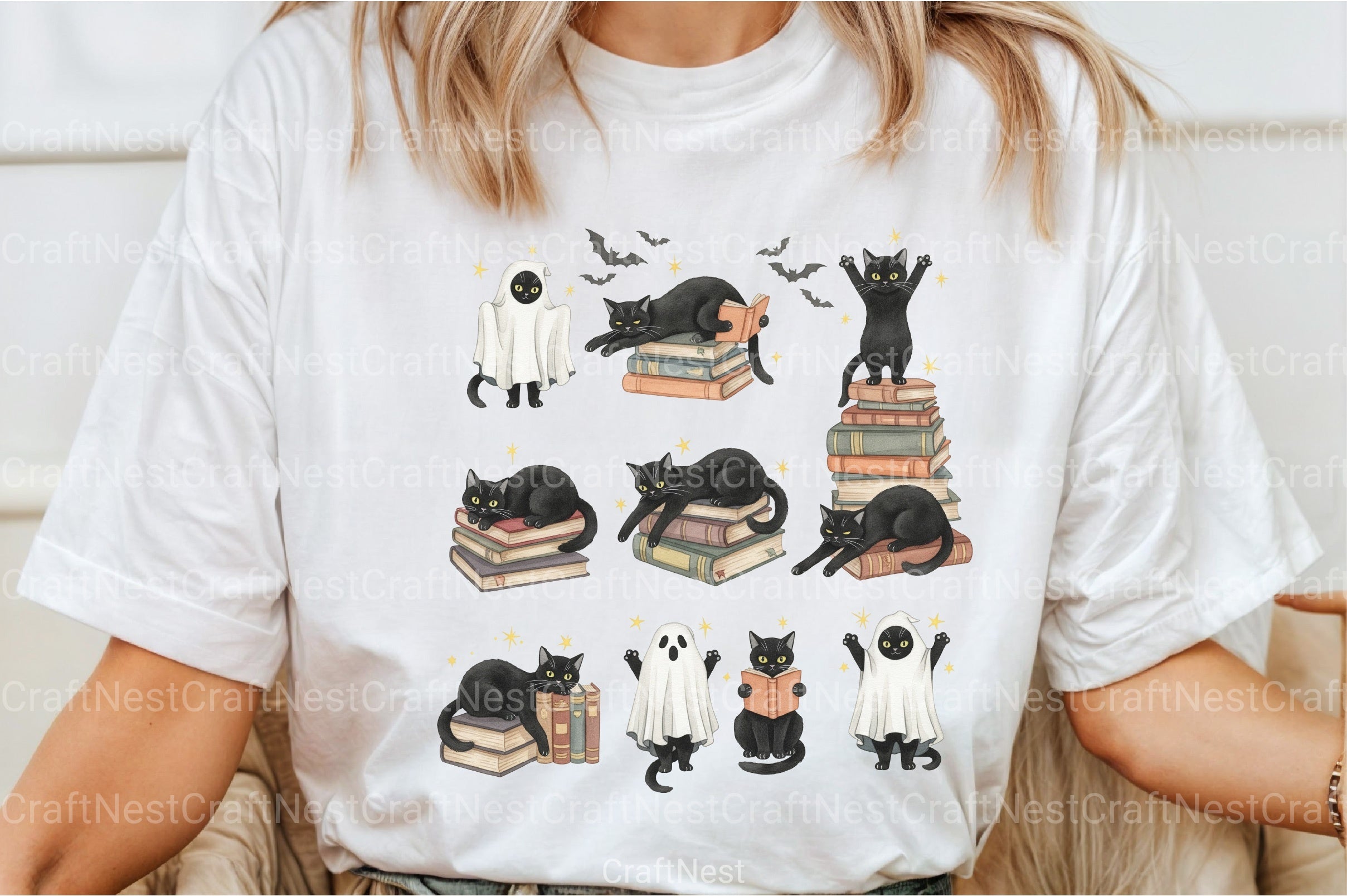 Spooky Cat Halloween Clipart Bundle for Book Lovers - CraftNest - Digital Crafting and Art