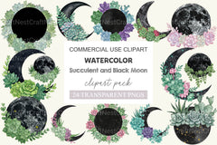 Succulent And Black Moon Clipart Bundle - CraftNest - Digital Crafting and Art