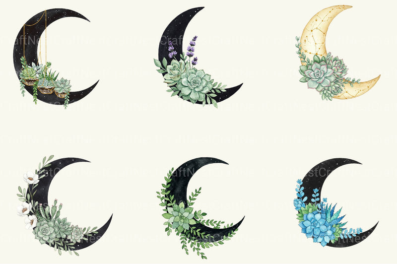 Succulent And Black Moon Clipart Bundle - CraftNest - Digital Crafting and Art