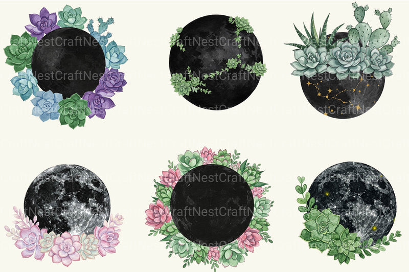 Succulent And Black Moon Clipart Bundle - CraftNest - Digital Crafting and Art
