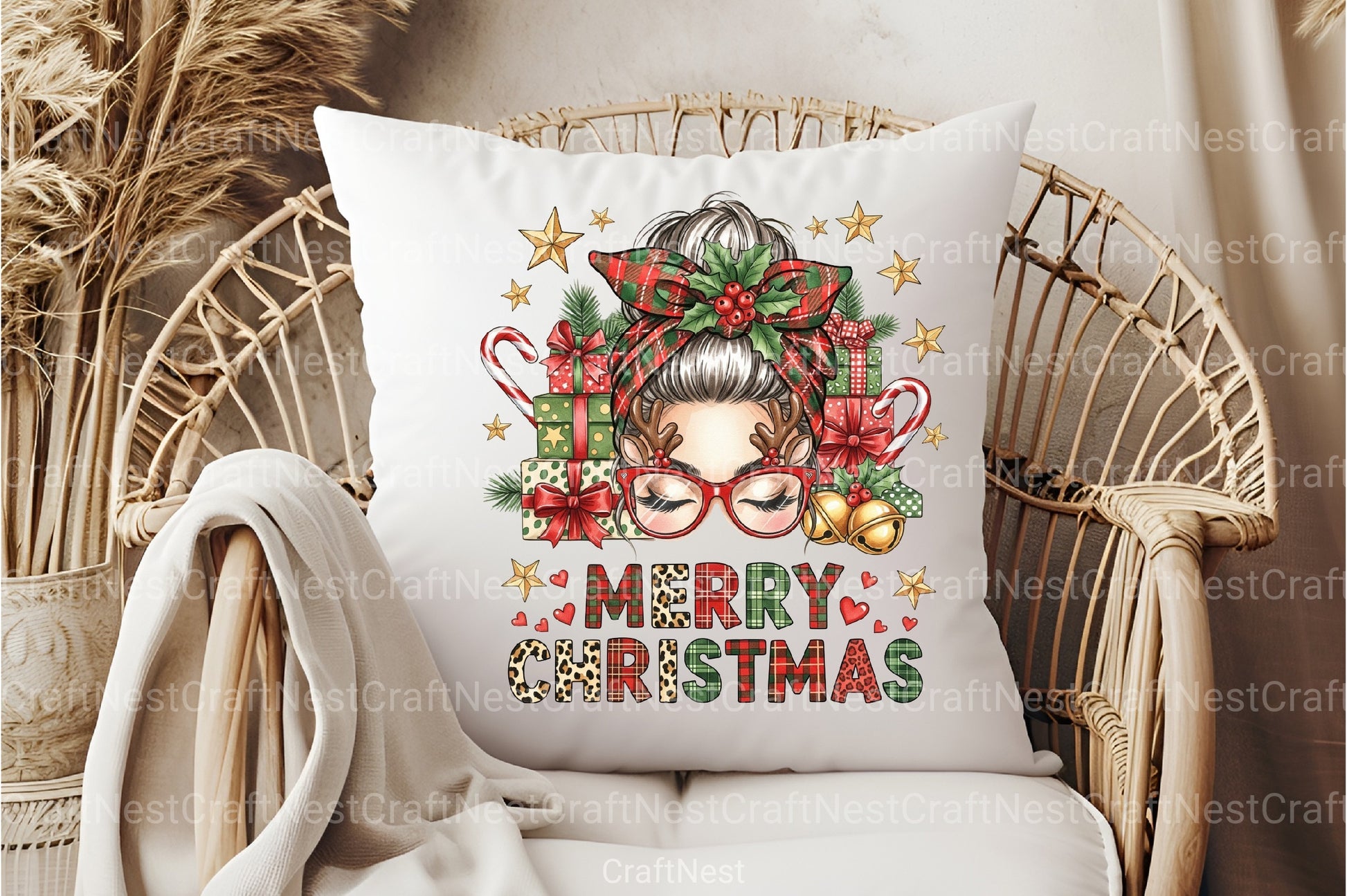 Merry Christmas Messy Bun Clipart Bundle - CraftNest - Digital Crafting and Art