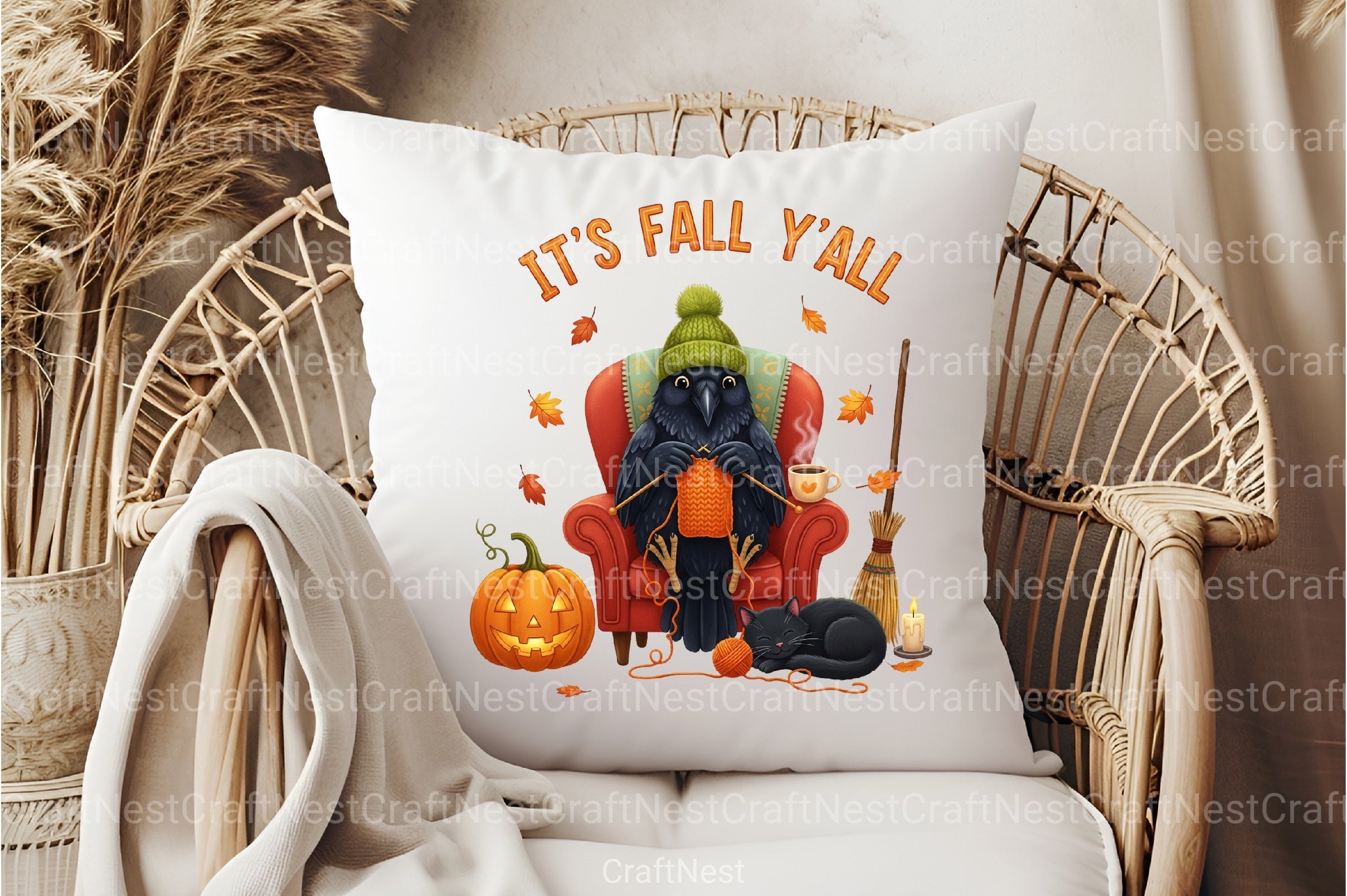 Cozy Fall Knitting Crow & Cat Clipart Bundle - CraftNest - Digital Crafting and Art