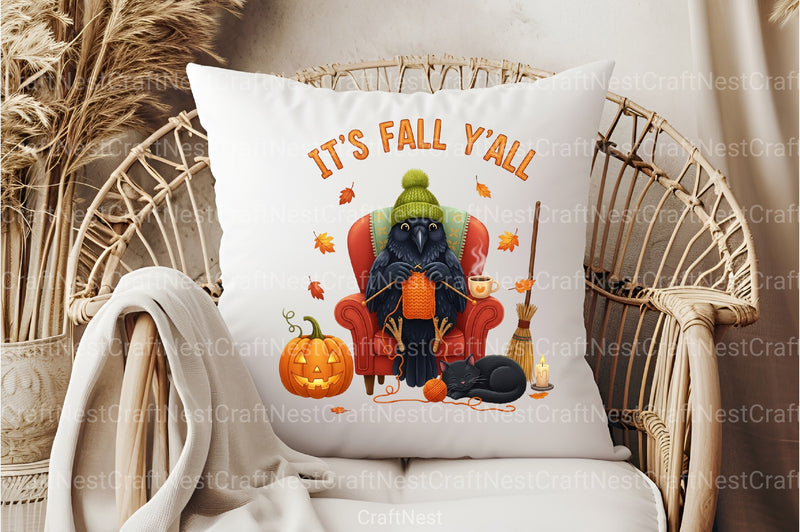 Cozy Fall Knitting Crow & Cat Clipart Bundle - CraftNest - Digital Crafting and Art