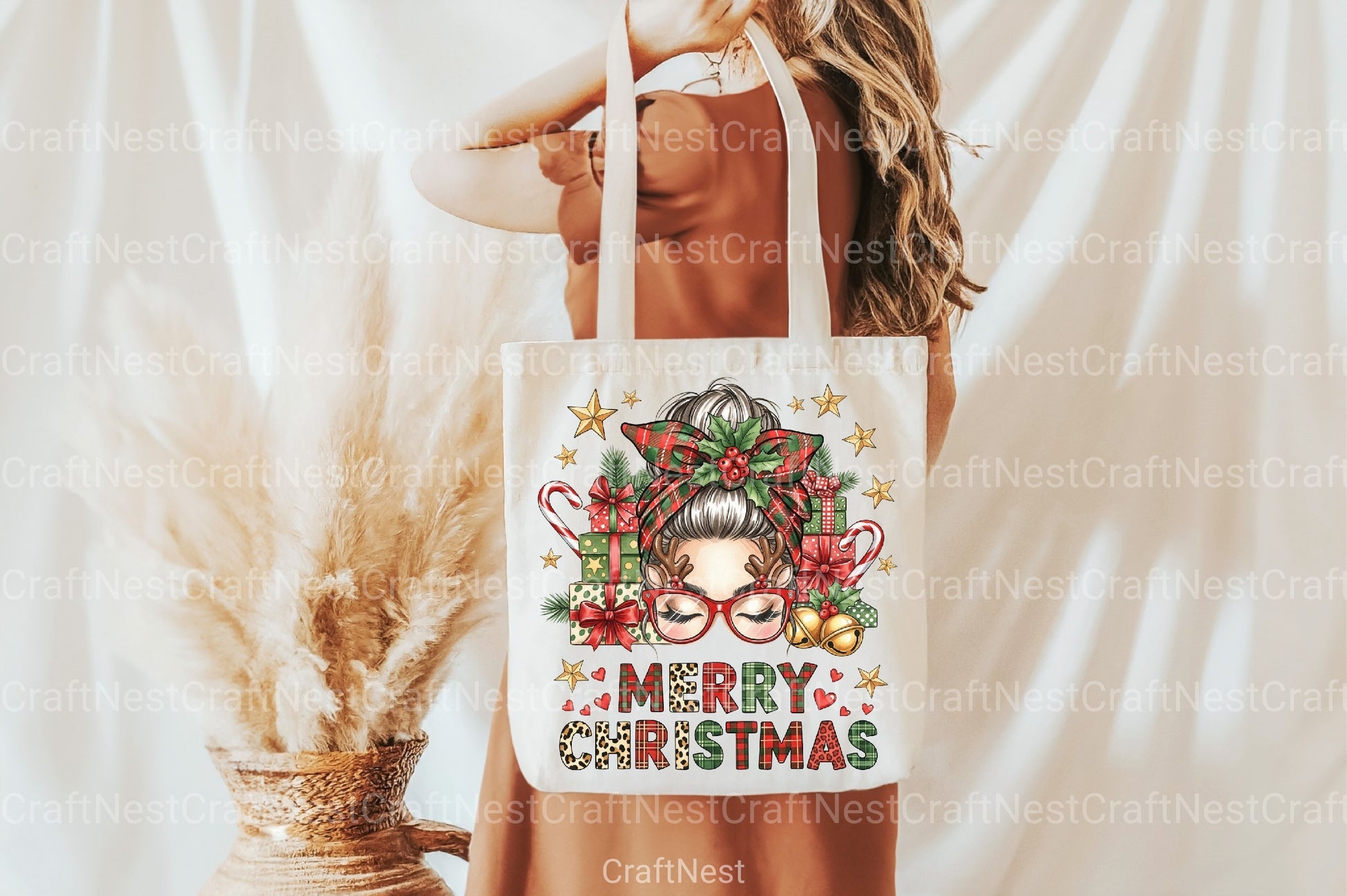 Merry Christmas Messy Bun Clipart Bundle - CraftNest - Digital Crafting and Art