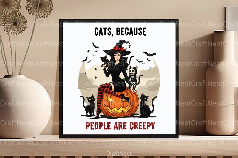 Sarcastic Halloween Cat Witch Creepy Clipart Bundle - CraftNest - Digital Crafting and Art