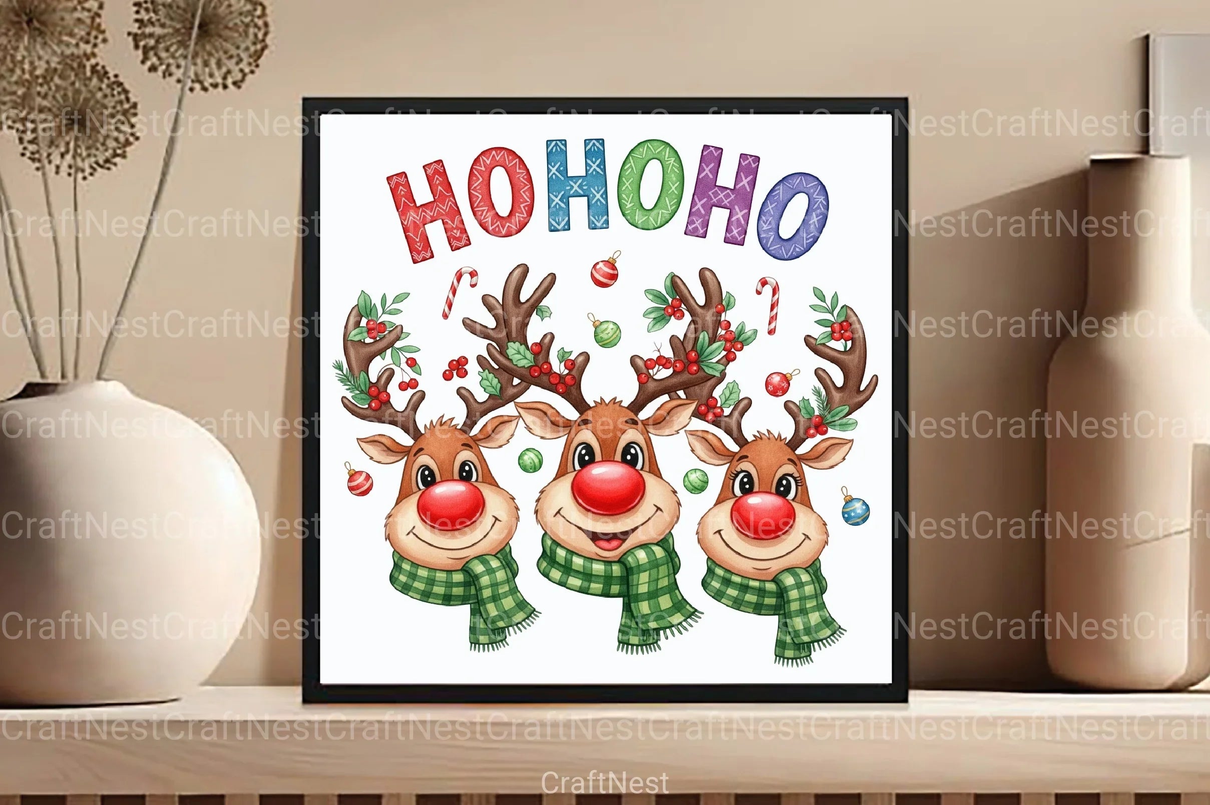 Ho Ho Deer Reindeer Christmas Clipart Bundle - CraftNest - Digital Crafting and Art
