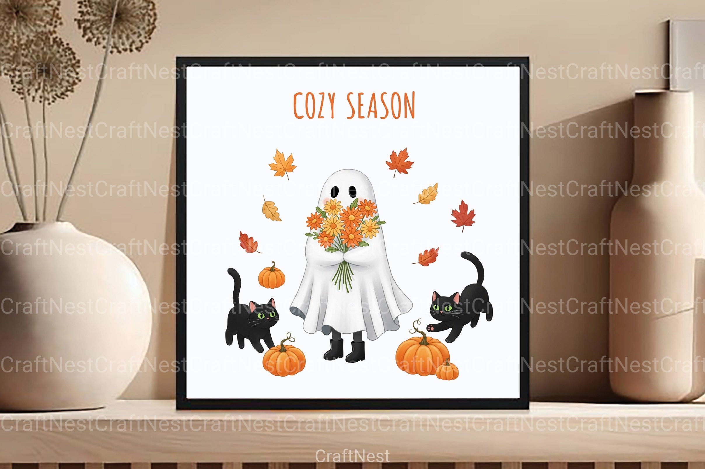 Cozy Season Ghost Cat Clipart Bundle - CraftNest - Digital Crafting and Art