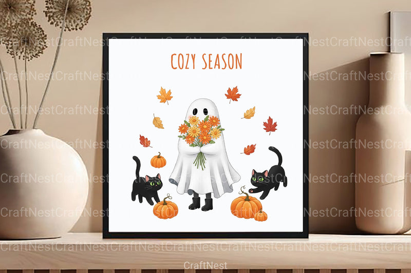 Cozy Season Ghost Cat Clipart Bundle - CraftNest - Digital Crafting and Art