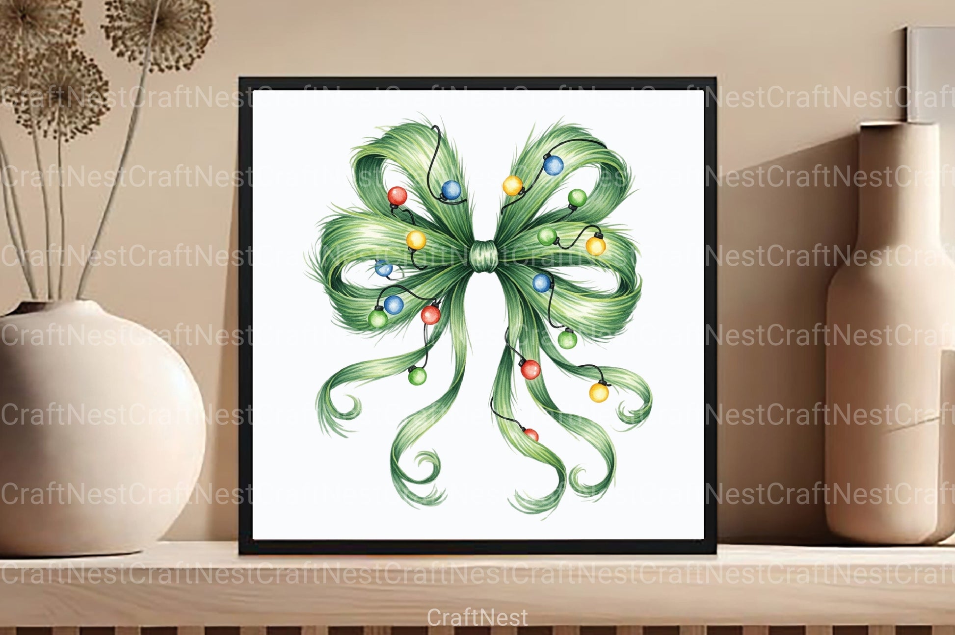 Festive Green Grinch Bow Christmas Clipart Bundle - CraftNest - Digital Crafting and Art