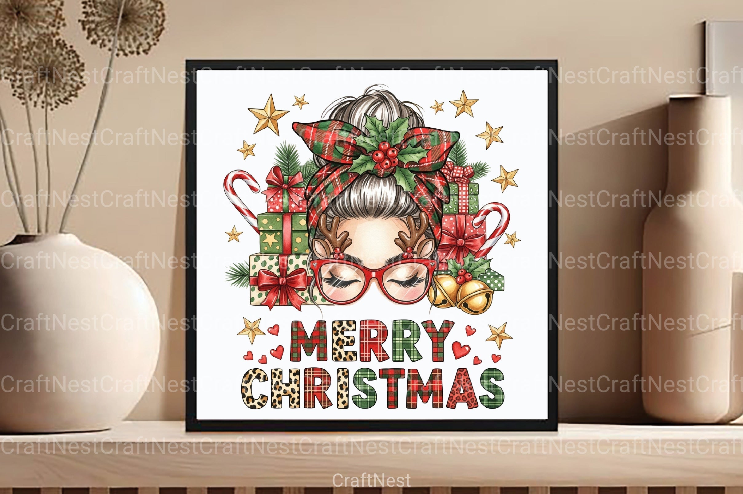 Merry Christmas Messy Bun Clipart Bundle - CraftNest - Digital Crafting and Art