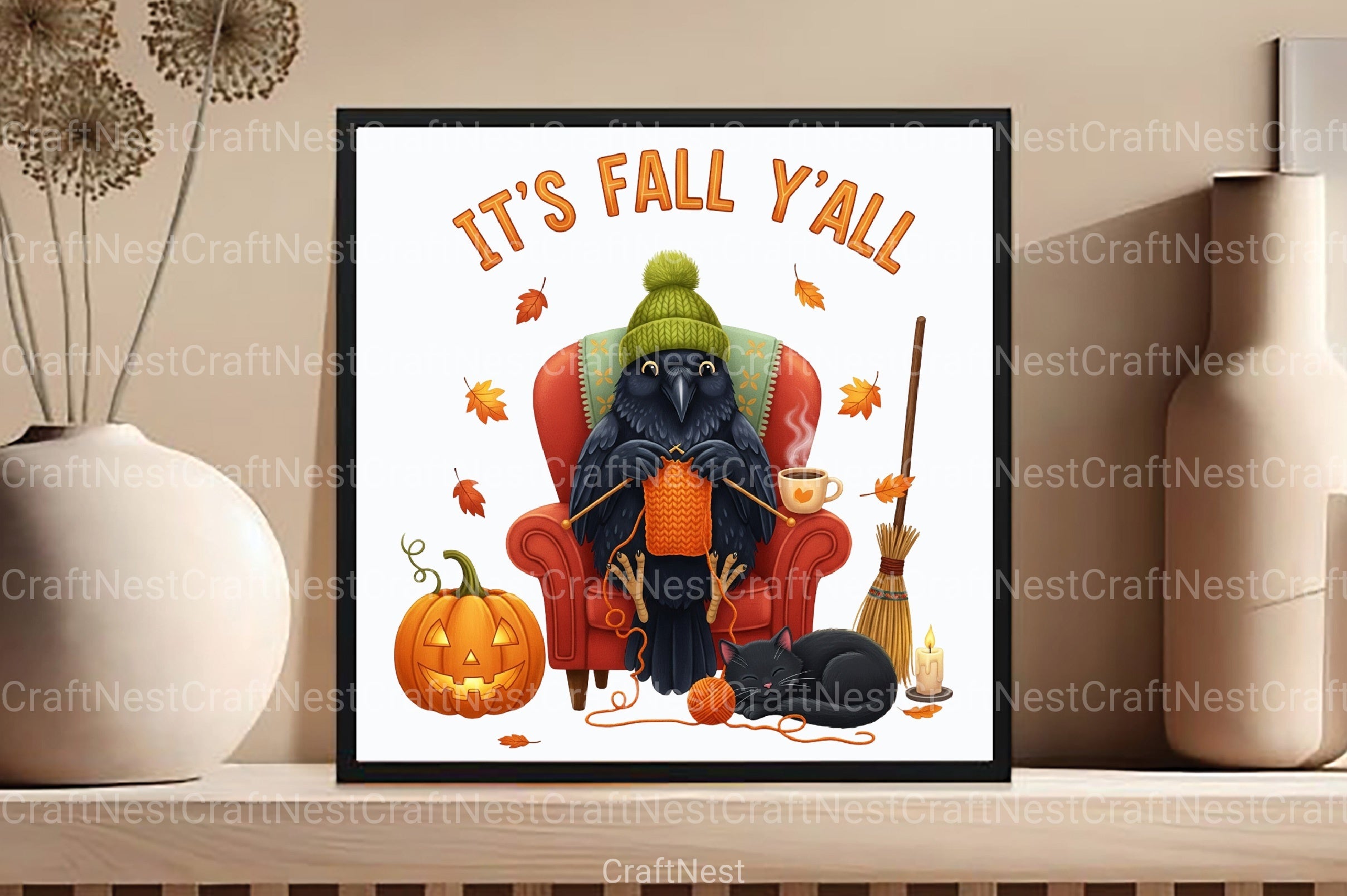 Cozy Fall Knitting Crow & Cat Clipart Bundle - CraftNest - Digital Crafting and Art