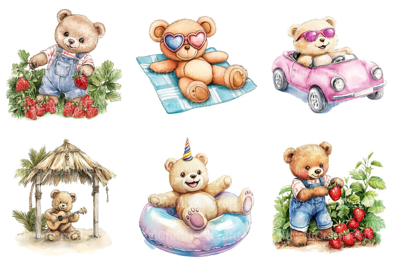 Summer Teddy Bear Clipart Bundle - CraftNest - Digital Crafting and Art