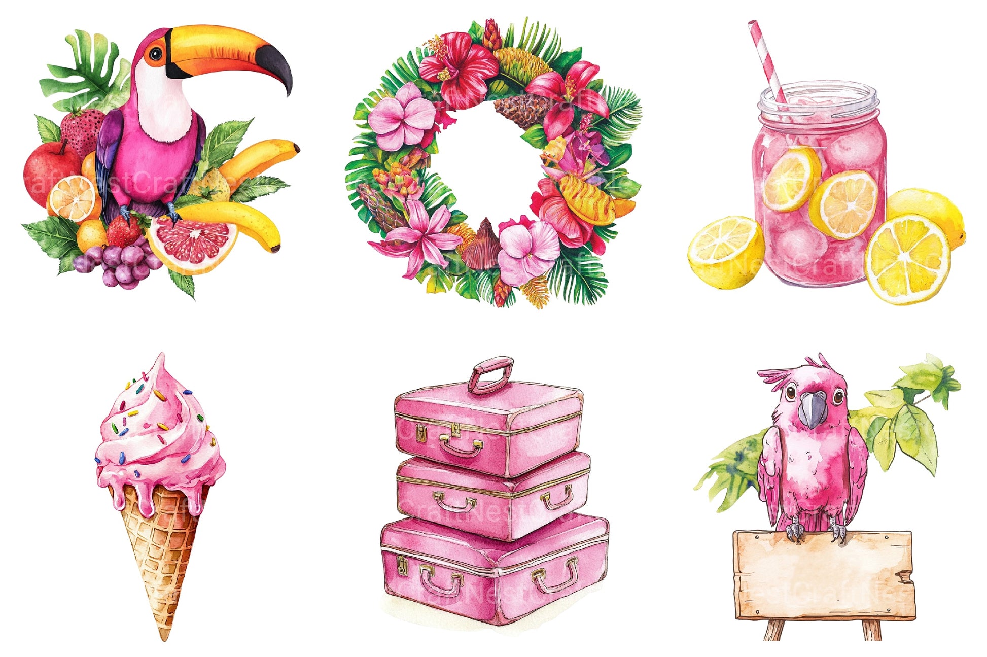 Pink Summer Clipart Bundle 2 - CraftNest - Digital Crafting and Art