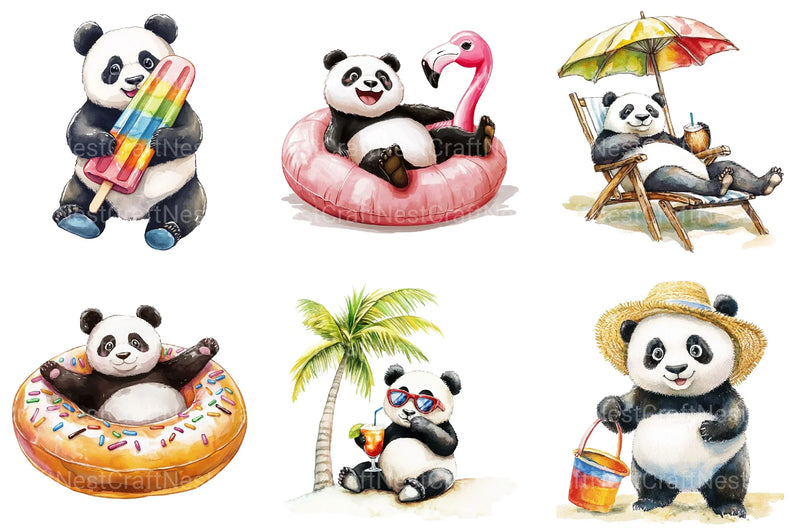 Summer Panda Clipart Bundle - CraftNest - Digital Crafting and Art