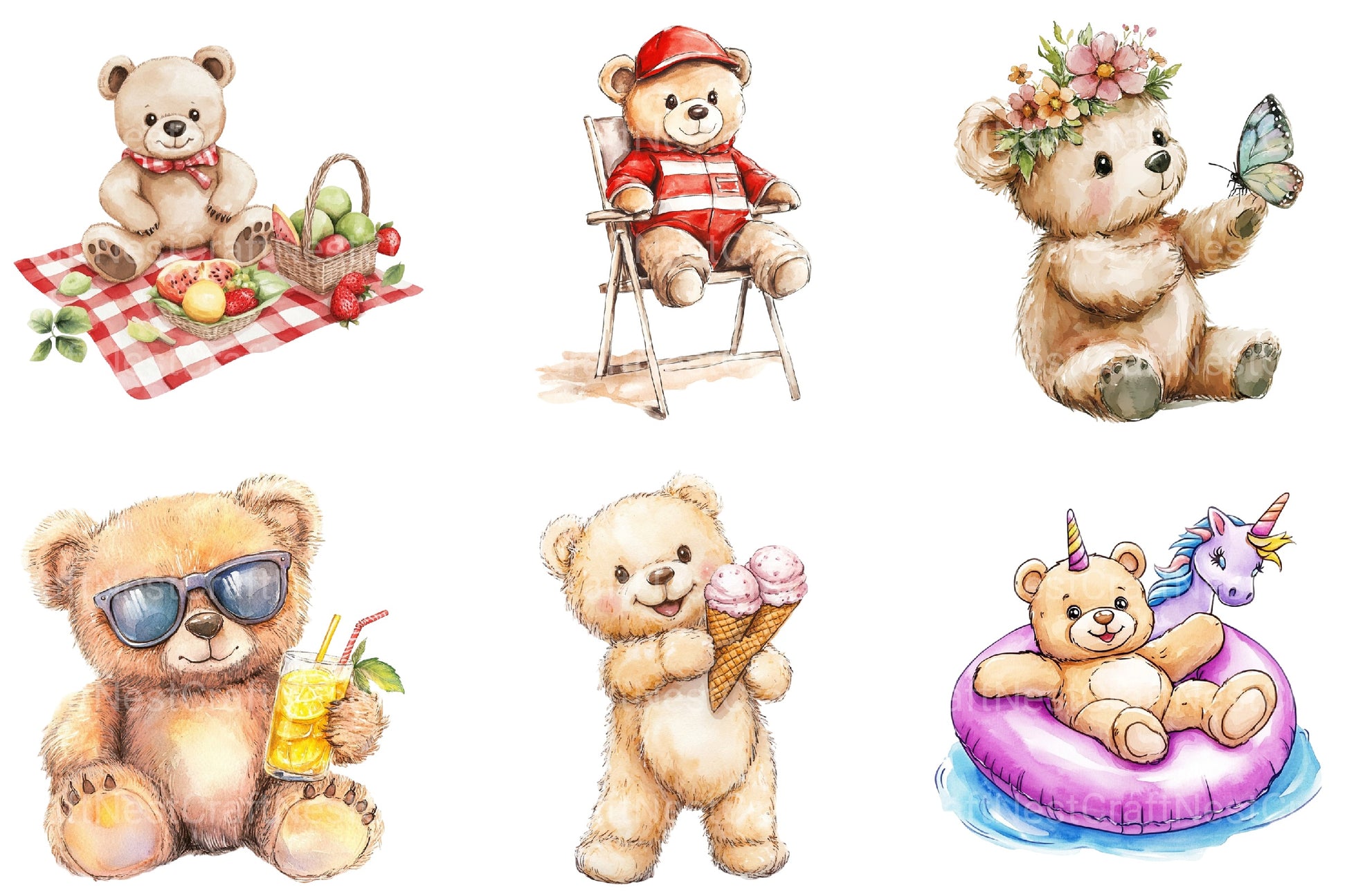 Summer Teddy Bear Clipart Bundle - CraftNest - Digital Crafting and Art