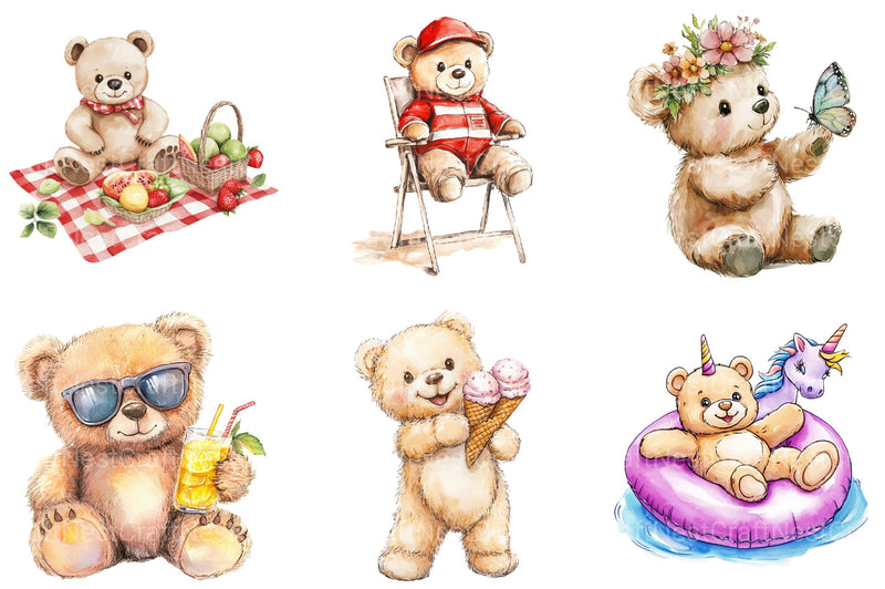Summer Teddy Bear Clipart Bundle - CraftNest - Digital Crafting and Art