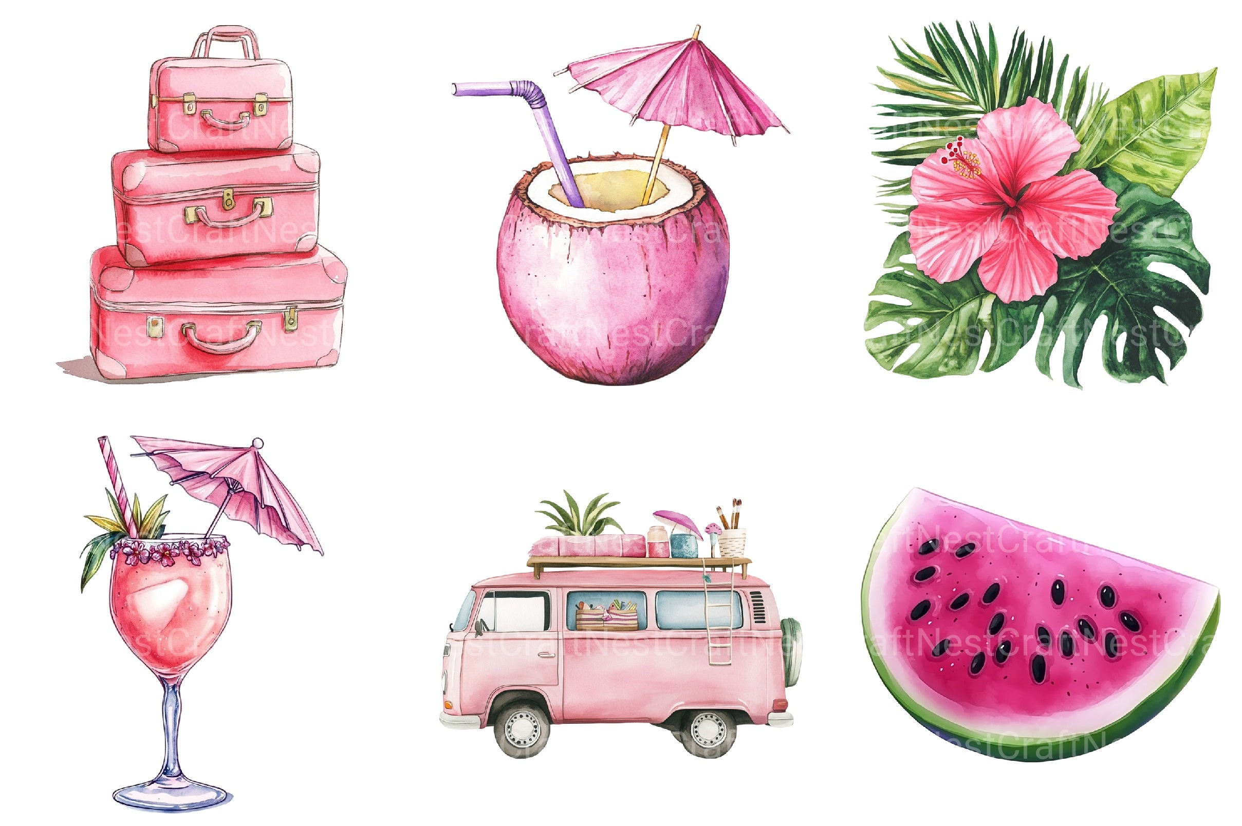 Pink Summer Clipart Bundle 2 - CraftNest - Digital Crafting and Art