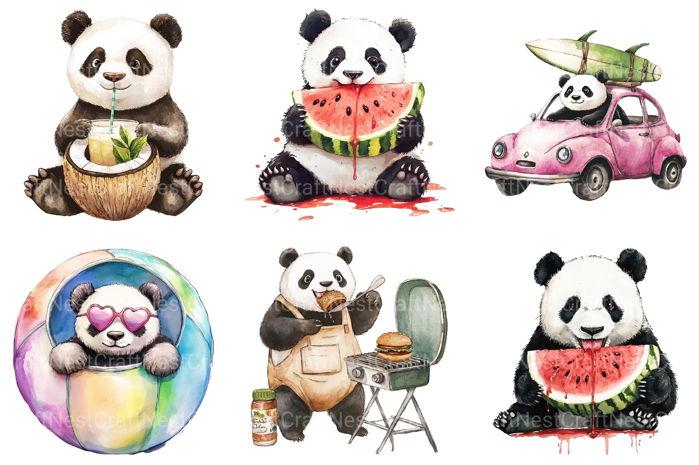 Summer Panda Clipart Bundle - CraftNest - Digital Crafting and Art