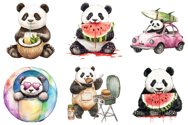 Summer Panda Clipart Bundle - CraftNest - Digital Crafting and Art