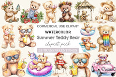 Summer Teddy Bear Clipart Bundle - CraftNest - Digital Crafting and Art