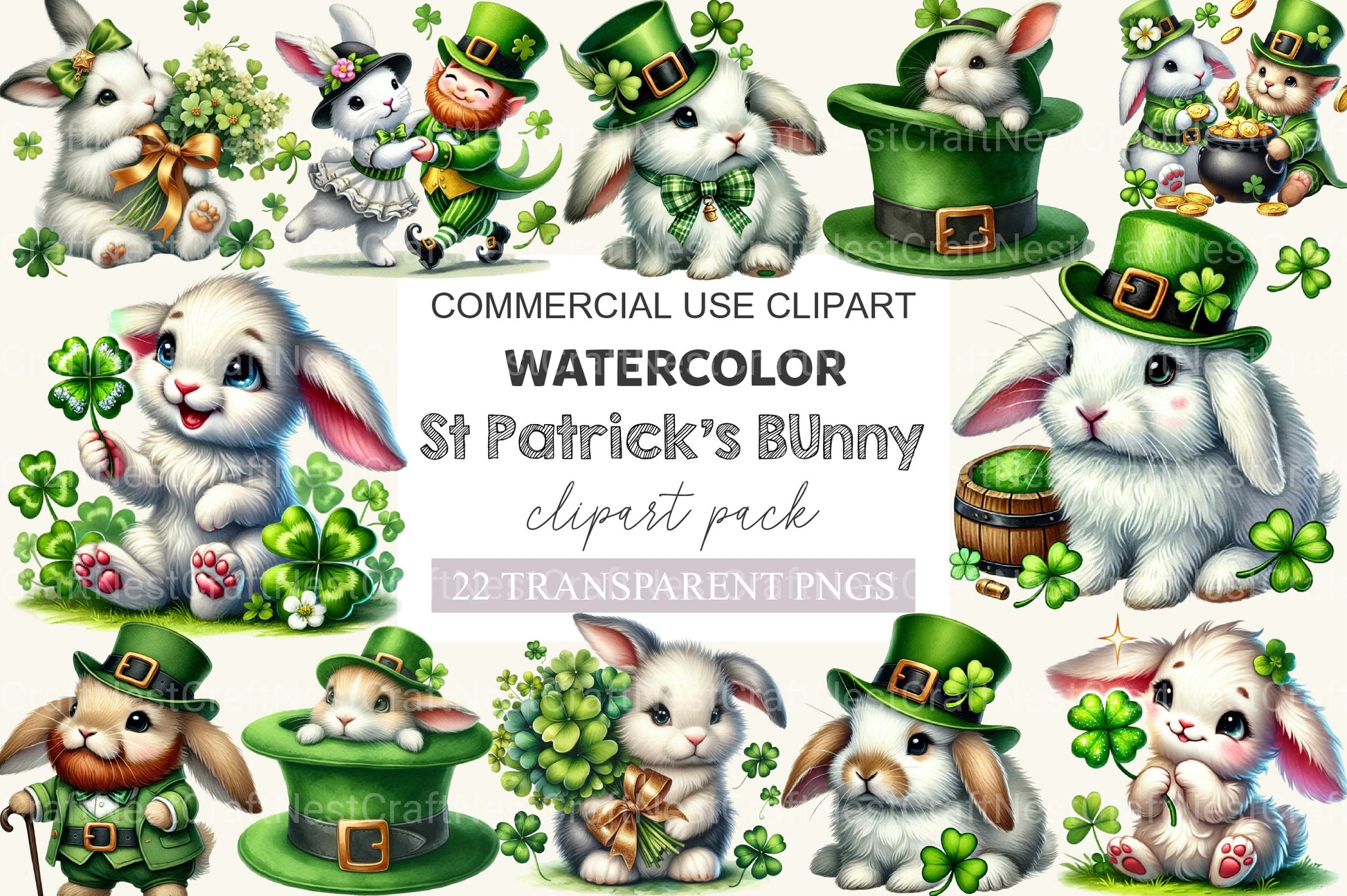 St Patrick's Bunny Clipart Bundle - CraftNest - Digital Crafting and Art