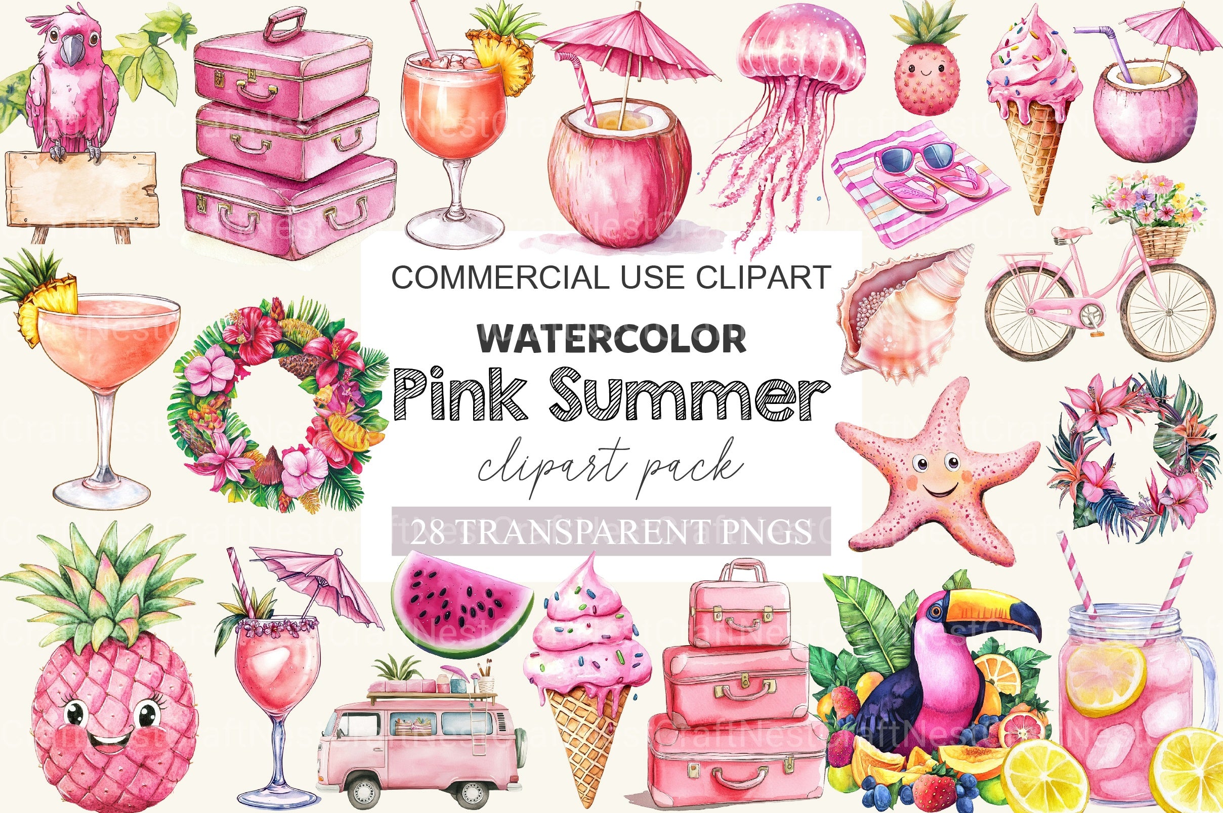 Pink Summer Clipart Bundle 2 - CraftNest - Digital Crafting and Art