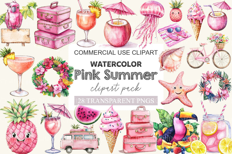 Pink Summer Clipart Bundle 2 - CraftNest - Digital Crafting and Art