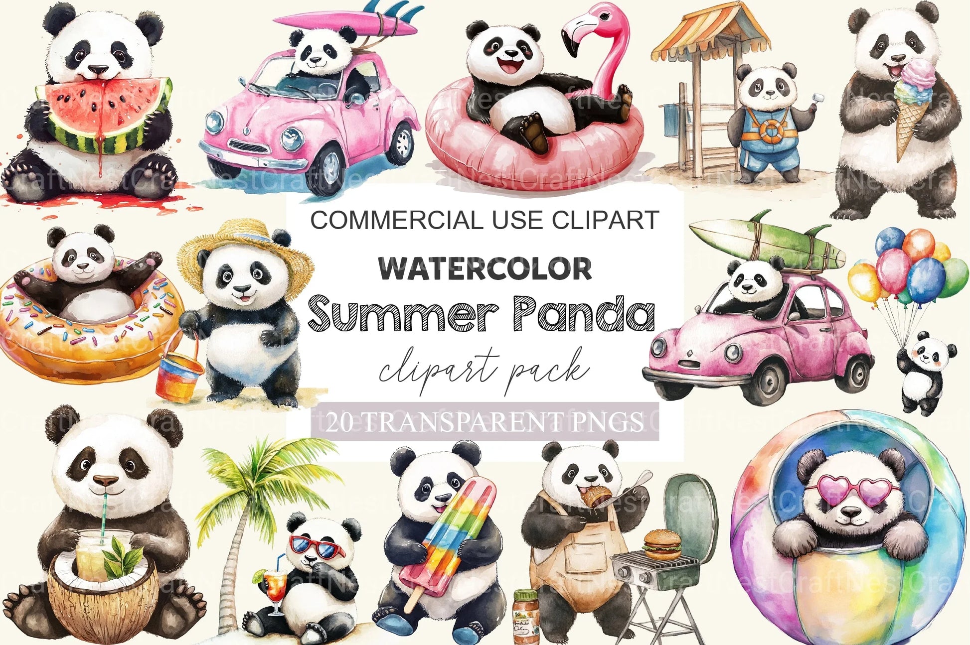 Summer Panda Clipart Bundle - CraftNest - Digital Crafting and Art