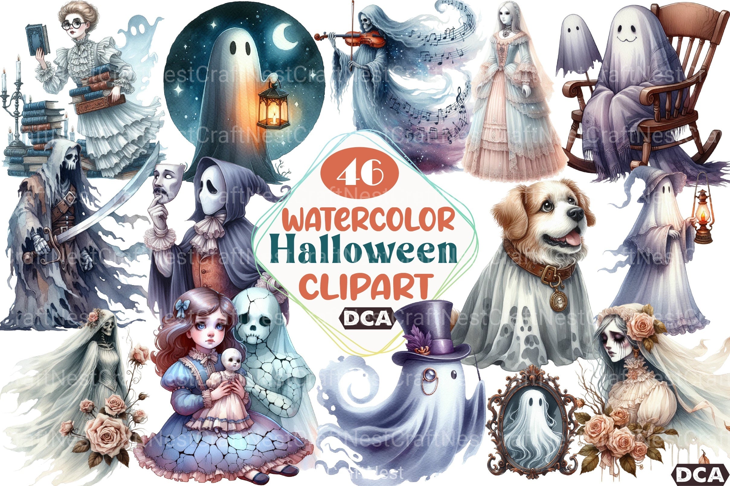 Halloween Antique Ghost Clipart Bundle - CraftNest - Digital Crafting and Art