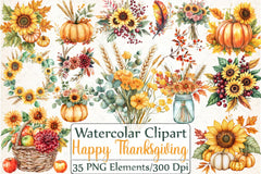 Happy Thanksgiving Floral Clipart Bundle - CraftNest - Digital Crafting and Art