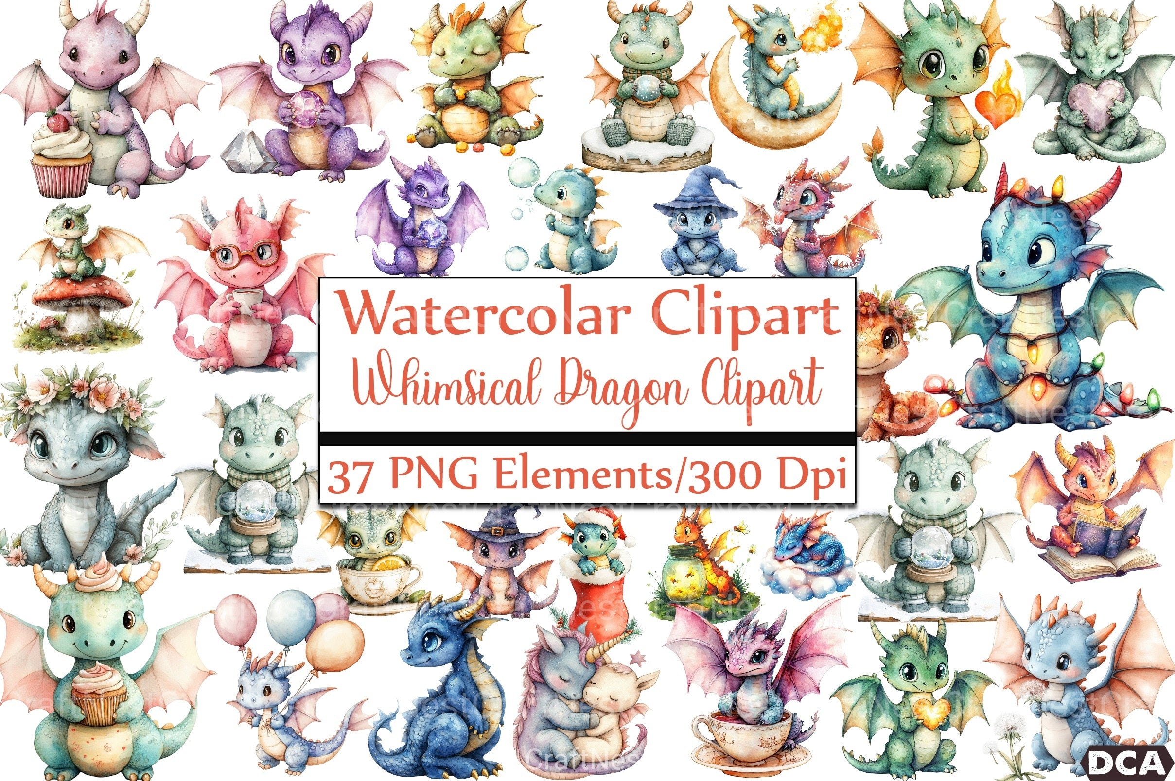 Whimsical Dragon Clipart Bundle - CraftNest - Digital Crafting and Art