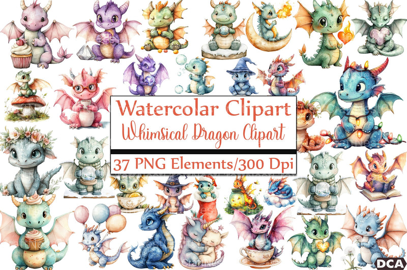 Whimsical Dragon Clipart Bundle - CraftNest - Digital Crafting and Art