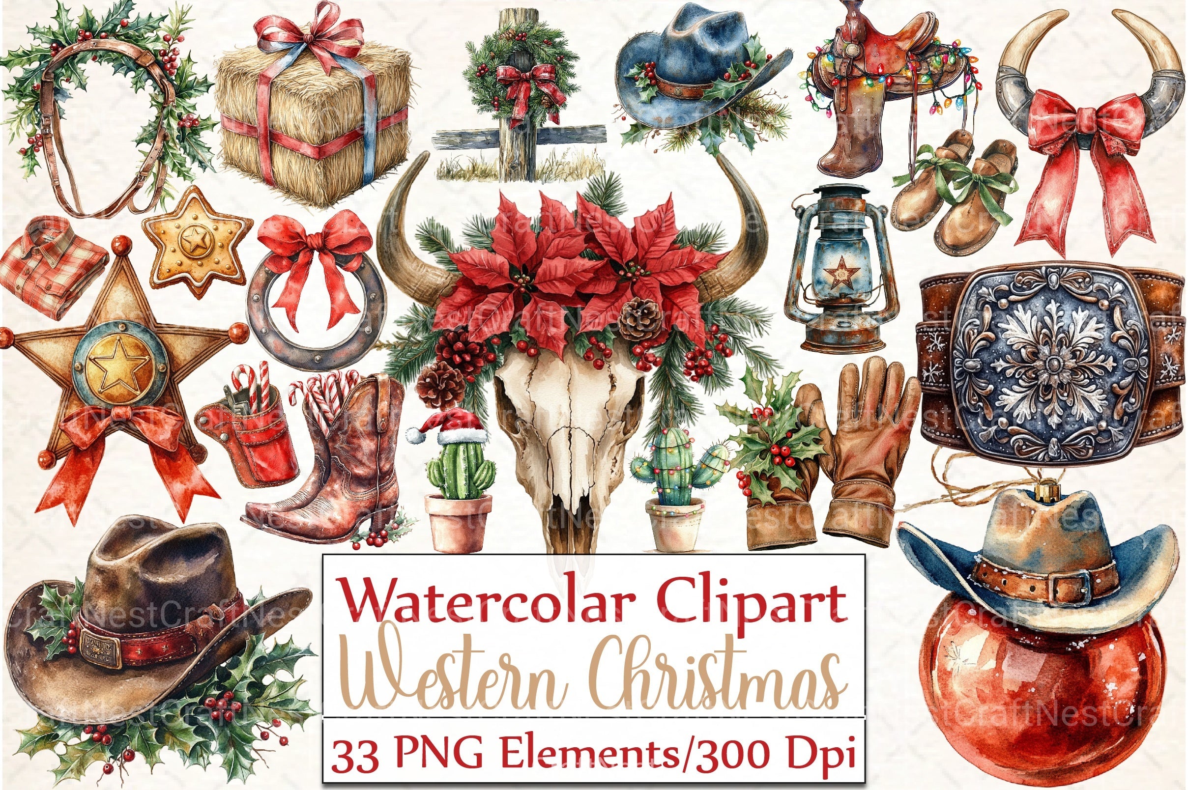 Western Cowboy Christmas Clipart Bundle 8 - CraftNest - Digital Crafting and Art