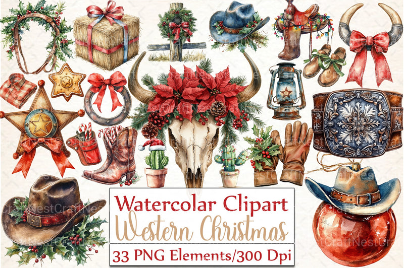 Western Cowboy Christmas Clipart Bundle 8 - CraftNest - Digital Crafting and Art