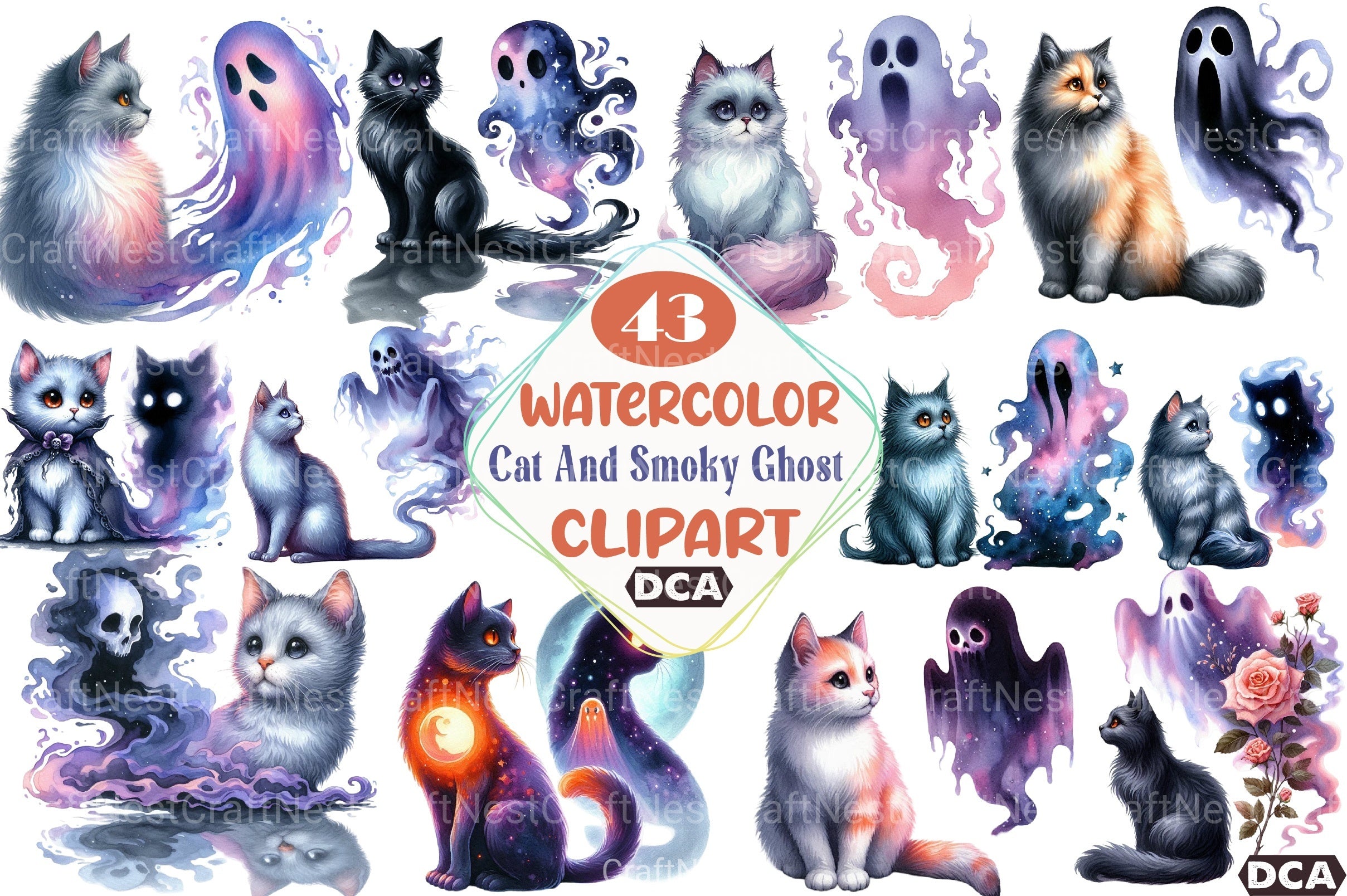 Halloween Cat & Ghost Clipart Bundle 78 - CraftNest - Digital Crafting and Art