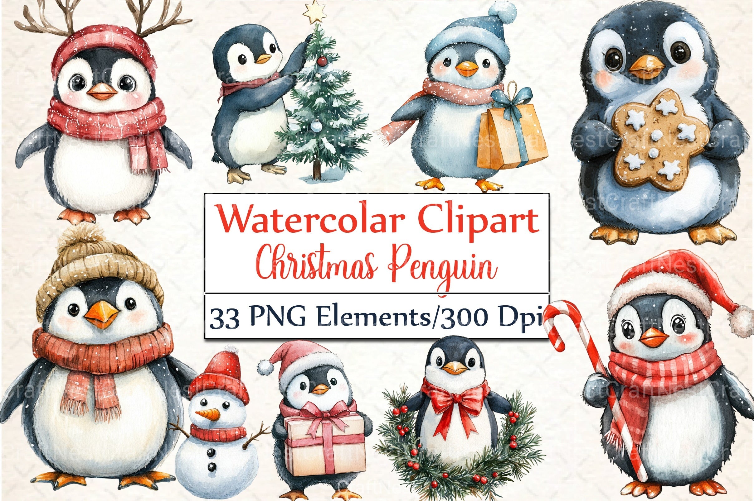 Winter Penguin Christmas Clipart Bundle 4 - CraftNest - Digital Crafting and Art
