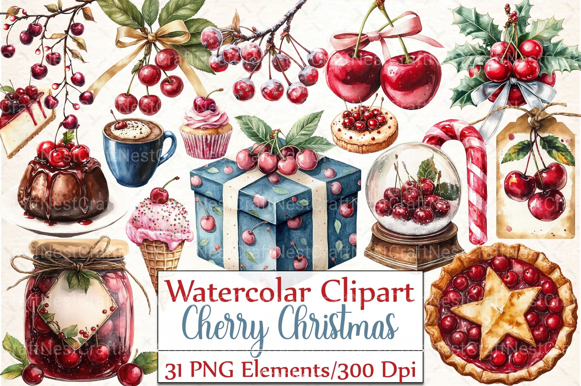 Midnight Cherry Christmas Clipart Bundle 4 - CraftNest - Digital Crafting and Art