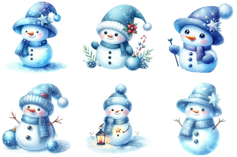 Blue Cute Snowman Clipart Bundle - CraftNest - Digital Crafting and Art